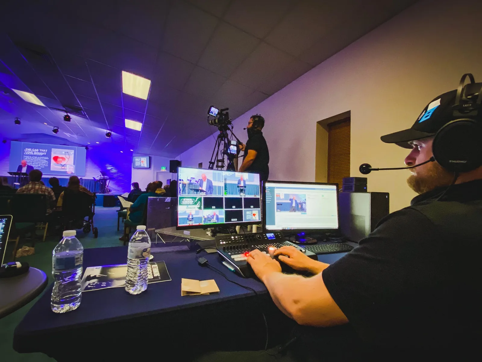 A production computer running a multi-camera show