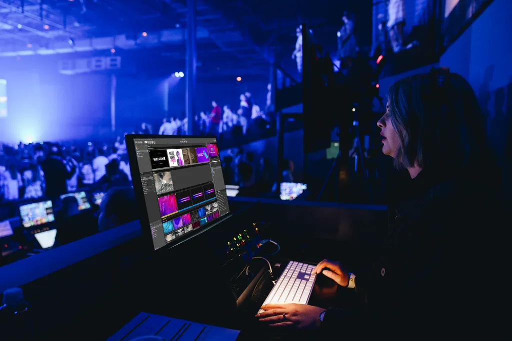 An operator running a live music production
