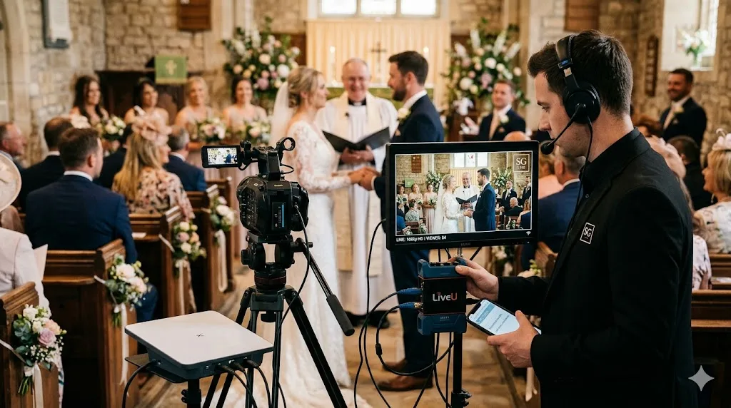 A wedding ceremony being streamed live