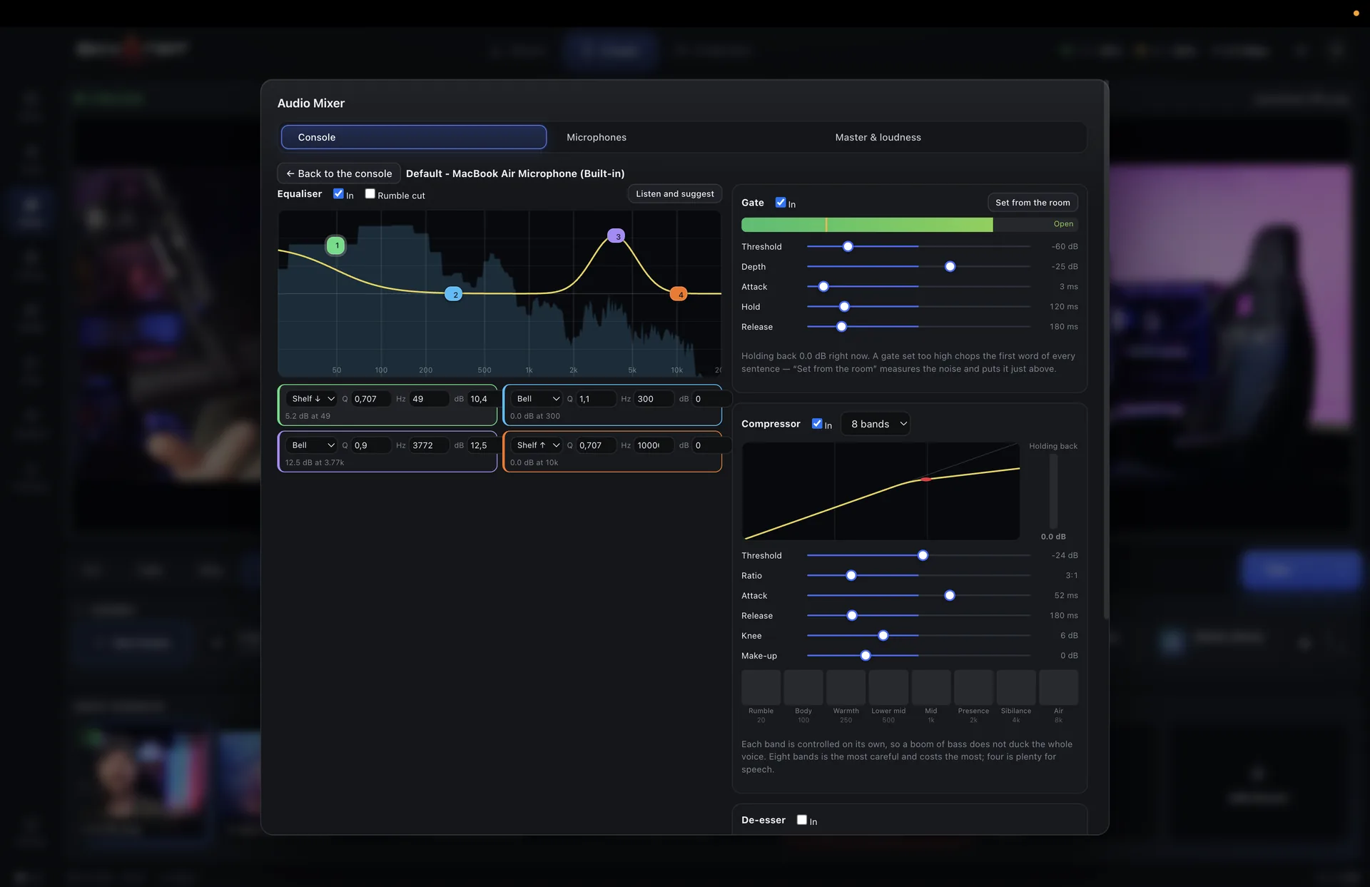 A four-band EQ over the live spectrum