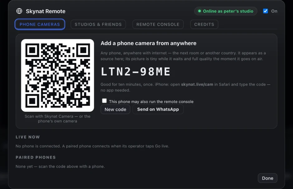 A QR code for joining a remote camera