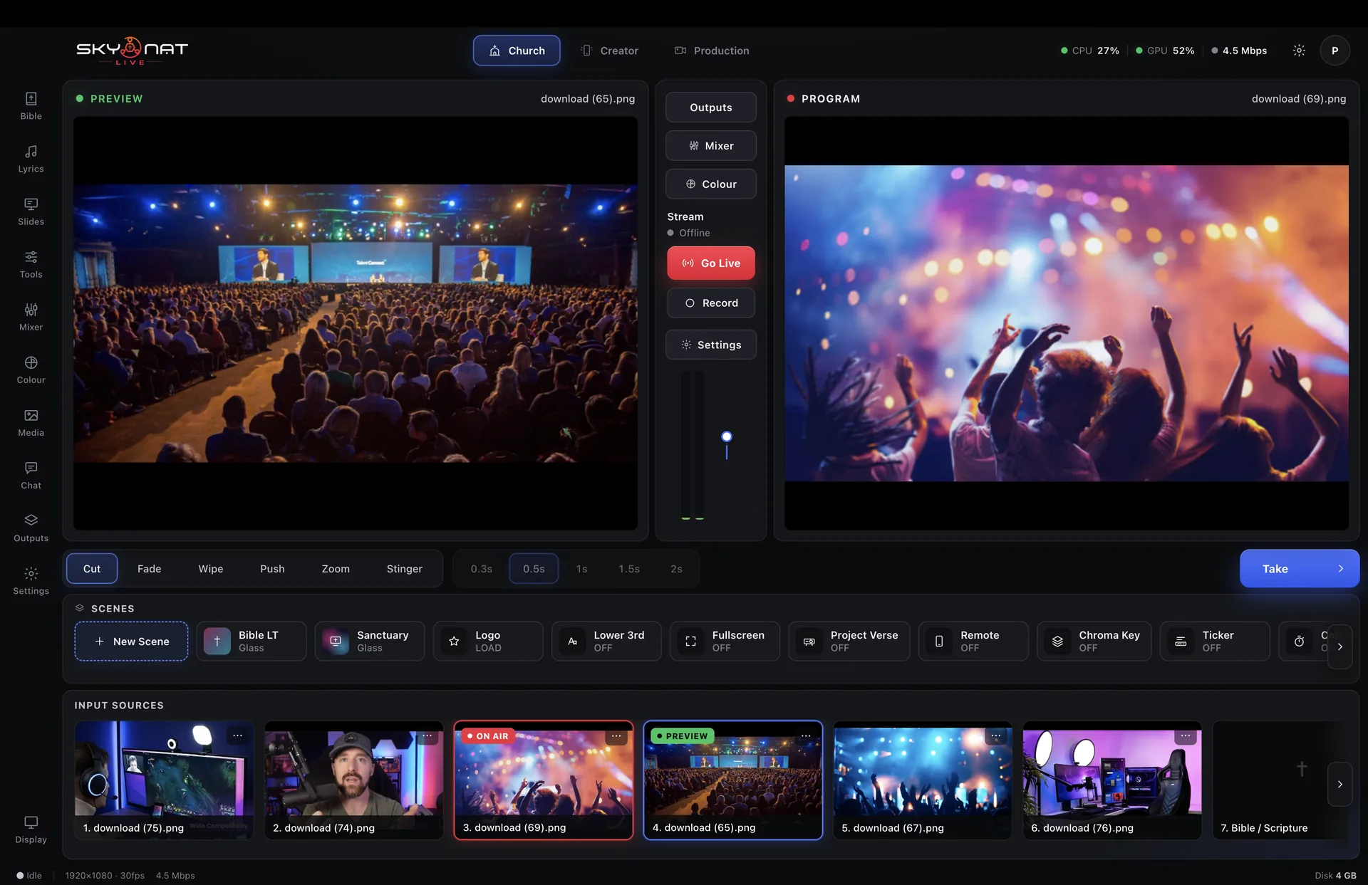 The Skynat Live switcher with preview and programme