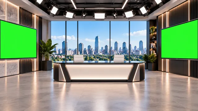Twin Screens Desk virtual studio set