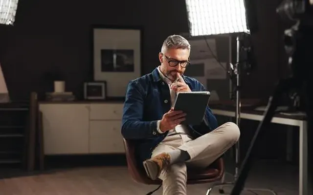 A talk-show host preparing in the studio