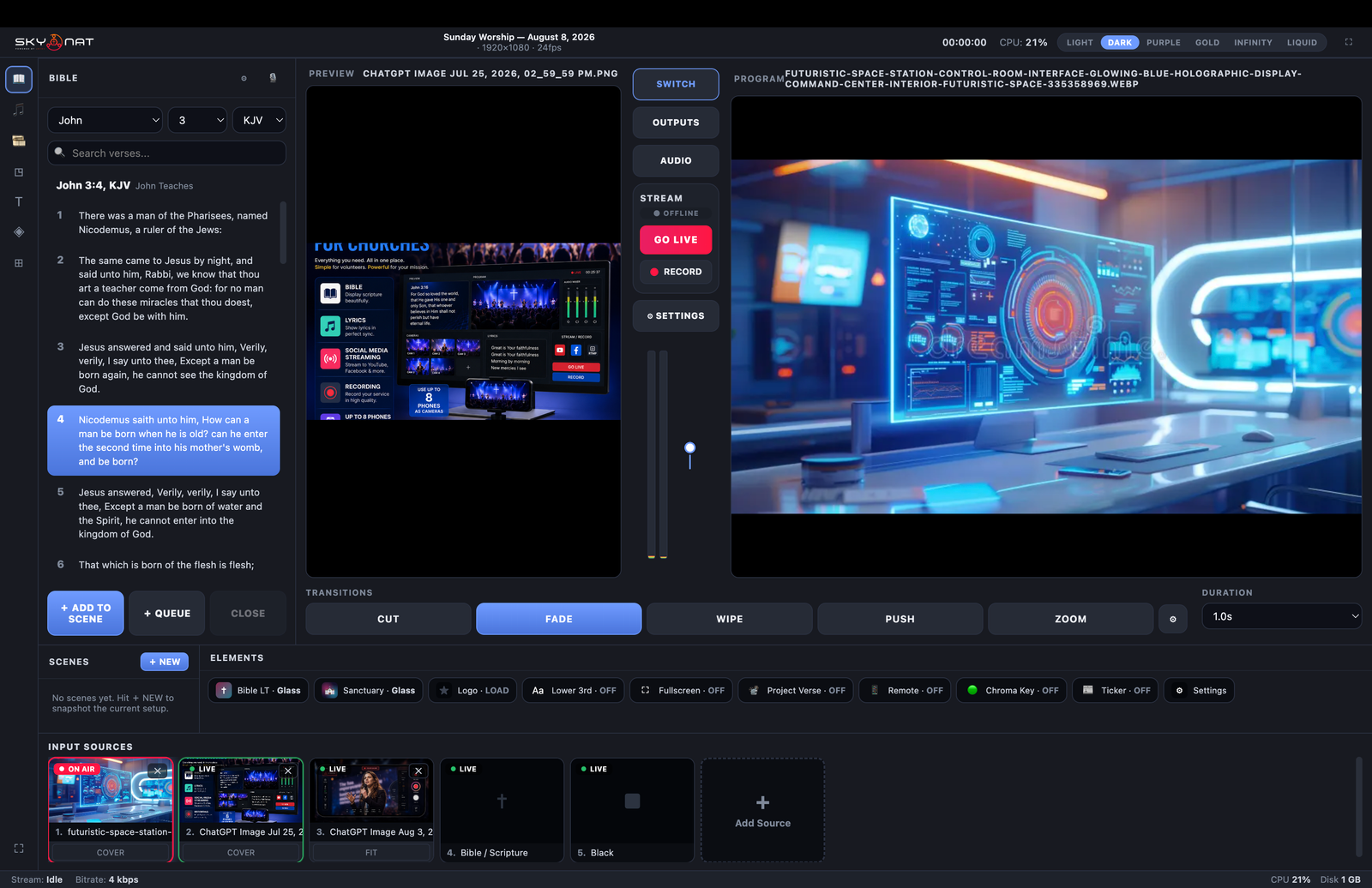 Skynat Live studio interface